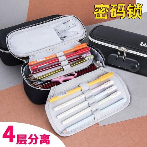 Canvas Password Pencil Case Large Capacity Office School Supplies Stationery Pencil Bag Solid Color Simple Fashion Pen Bags