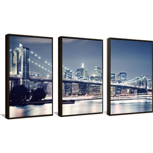New York street scene canvas drawing living room decoration high-rise buildings, bridge wall art posters F158