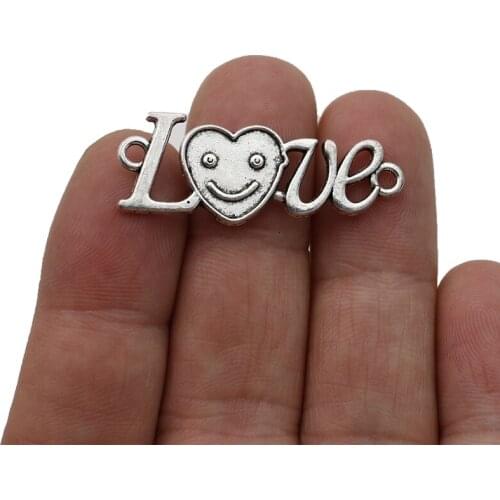 JAKONGO Antique Silver Plated LOVE Heart Connectors For Making Bracelet Jewelry Findings Accessories 38X14mm 8pcs