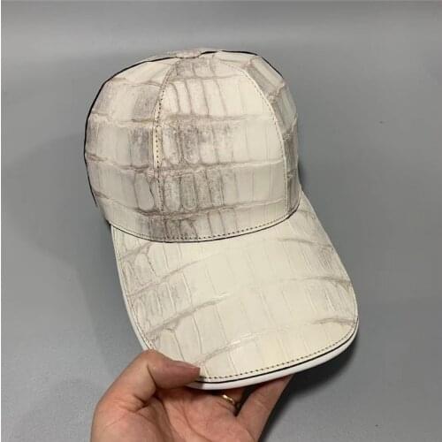 Authentic Real True Crocodile Leather Mens Casual Baseball Cap Exotic Genuine Alligator Skin Male White Leisure Adjustable Hat