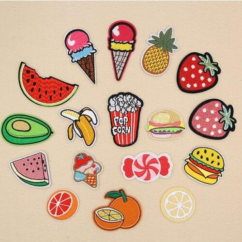 PGY 1pcs combination sale fruit food patch hot melt adhesive applique embroidery patch DIY clothing accessory patches stripes