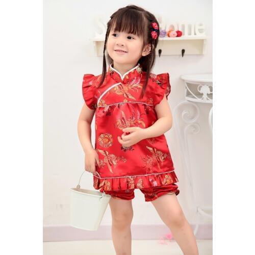 2020 Girls Clothes Suits Chinese Dragon Phoenix Kids Qipao Set New Year Children Birthday Gift Baby Clothing Festive Costumes