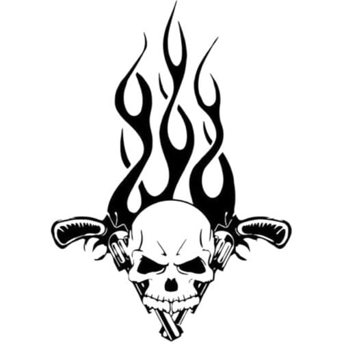 15*10.6cm Cool Graphics Flaming Gun Skull Decal Sticker Vinyl Hobby Car Bumper Sticker Modern Decal Car Decor