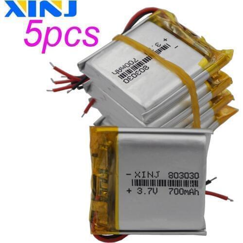 XINJ 5pcs 3.7V 700mAh Li-Po Polymer Li Battery 803030 For MP4 watches Camera Music player Record pen bluetooth earphone speaker