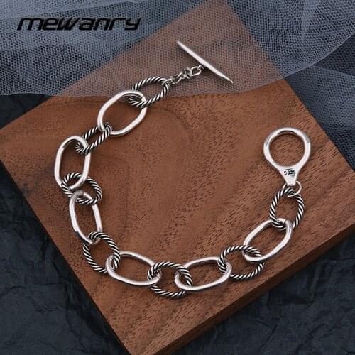 Mewanry 925 Sterling Silver Bracelet New Fashion Vintage Buckle Hip-hop Creative Design Holiday Party Jewelry Gift for Women