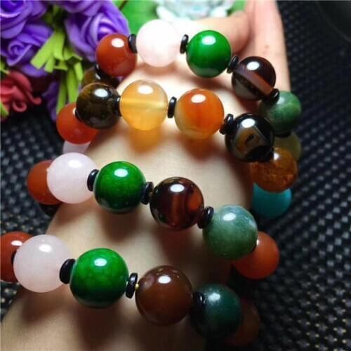 Natural Collection of Colored Gemston Agate Round Beads Bracelet AAA 14mm