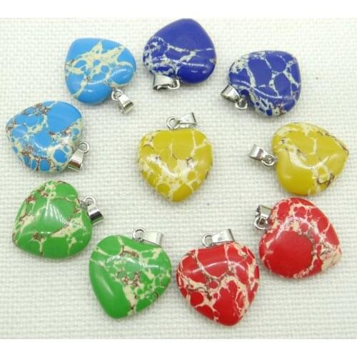 Natural Gem stone Quartz Crystal tiger eye sodalite charms heart pendants Diy jewelry making necklace Men Women Gift 24pcs