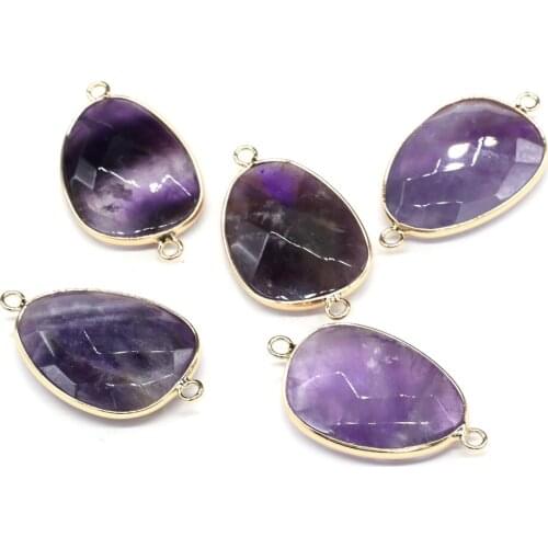 Irregural Shape Amethysts Pendant Connectors Charms for Making DIY Jewelry Necklace Best Gift Size 22x38mm 1pieces