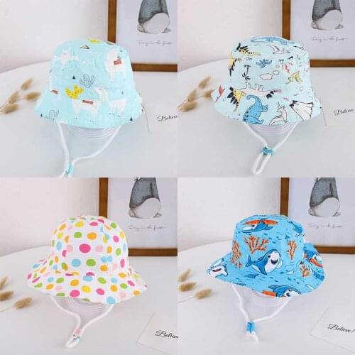 Spring Autumn Thin Cartoon Dinosaur Print Baby Bucket Hat Cotton Fisherman Hats Kids Summer Toddler Boys Girls Panama Sun Cap