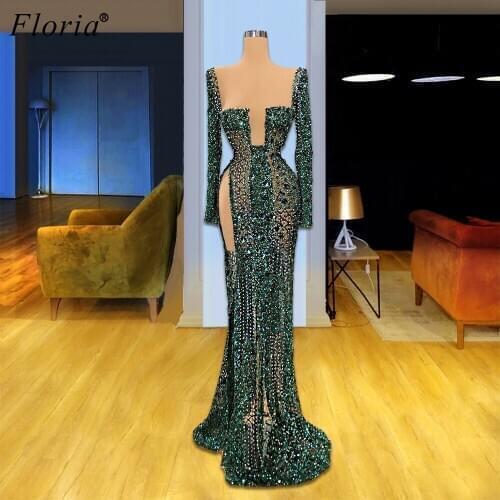 Sparkly Gorgeous Formal Evening Dresses 2020 Long Sleeves Illusion Prom Dresses Party Crystals Celebrity Gowns Vestidos Robes