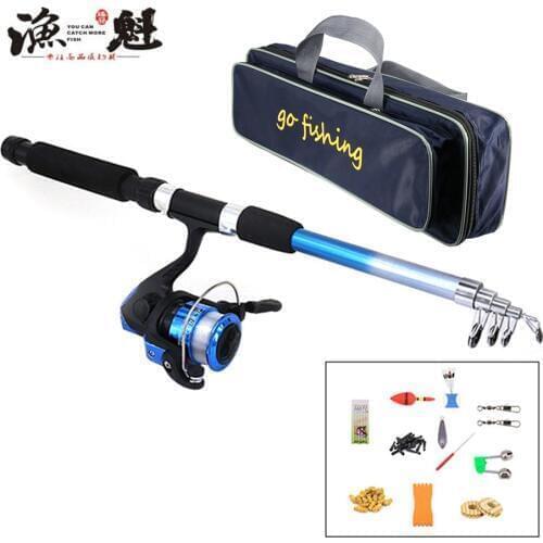 YUKUI Fishing Rod Reel Combo Full Kit 1.8m Telescopic Fishing Rod Spinning Reel Set with Hooks Lures Barrel Swivels Storage Bag