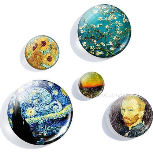 5PCS/SET Handmade 12/16/20/25/30mm Glass Cabochon Van Gogh Star Night Pendant Art Picture Jewelry Findings Accessories Gifts