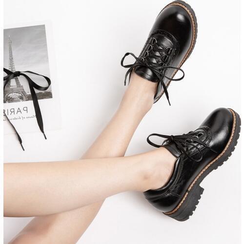 Korean Harajuku Style Lolita Shoes College Japanese Mori girl Cosplay jk uniform Heavy-Bottomed black vintage British shoes