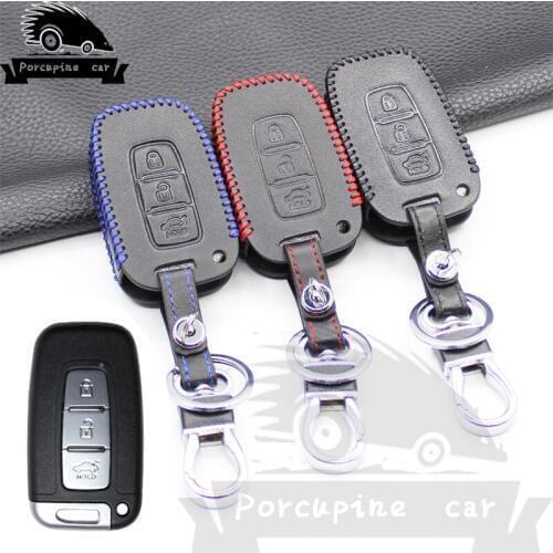 Genuine Leather Smart Cover Car Key Case For Hyundai I20 I30 IX35 IX25 Solaris 2017 Elantra Sonata Santa Fe Case Key Ring