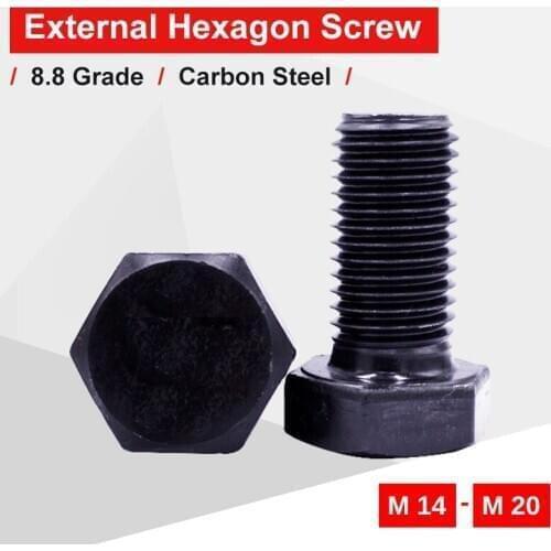 1 Piece External Hexagonal Bolt M14 M16 M18 M20 Full Thread Half Thread Screw Blackening Carbon Steel Grade 8.8 For Machinery
