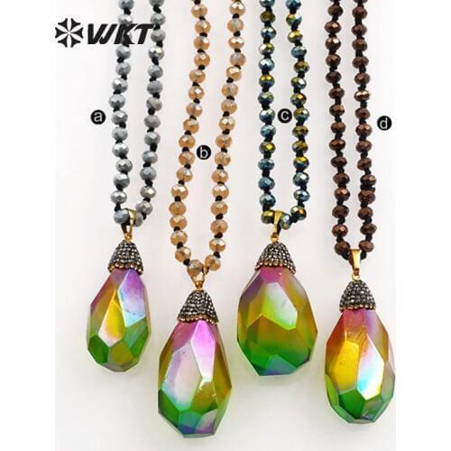 WT-NV204 Multi Optional Necklace, Crystal Pillar With Rhinestone Paved In Top Pendant, Bohemia Gift For Women, 28 Inch Necklace