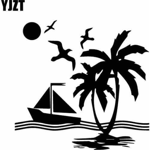 YJZT 15.5CM*14.9CM Sun Wave Ship Beautiful Scenery Boat Cool Vinly Decal Nice Ornament Car Sticker Black/Silver C27-0623