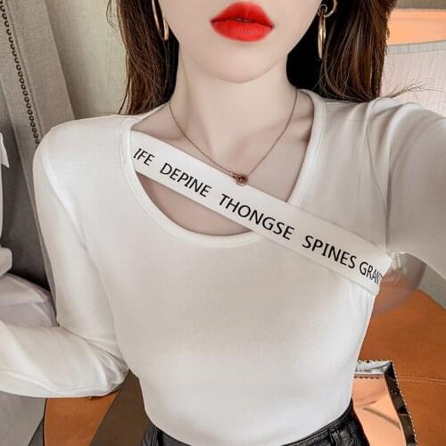 Korean Top Womens Clothing 2021 Spring New Solid Tshirt Sexy Long Sleeve T-shirt Hollow Out Women Fashion Tee Shirt Femme