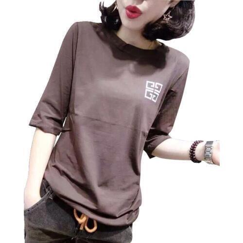 S~2XL Women Top Fashion 2019 New Spring Summer T-Shirts Solid Three Quarter Sleeve Round Neck Loose Cotton Womens T-shirt ZW161