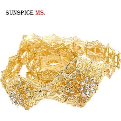 SUNSPICE-MS Morocco Flower Caftan Belt Women Wedding Body Jewelry Gold Silver Color Crystal Metal Waist Chain DuBai Bridal Gift