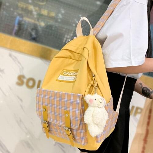 2020 Ladies Backpack Plaid Harajuku Female Book Fashion Bag New Student Girl Canvas Cute Backpack Women School Bag Laptop