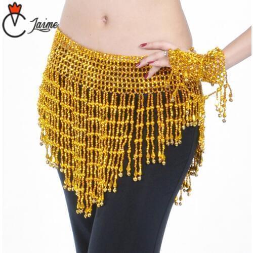 Belly dancing scarf 2017 Women Bellydance Clothes Beaded Tassel Hip Scarf Belly Dance Elastic Wrapped Fringe Belt