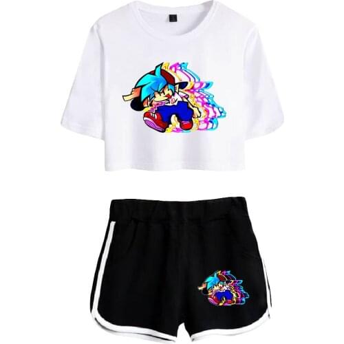 2021 Friday Night Funkin Tracksuit girls Two Piece Set Summer Short Sleeve Crop Top+Shorts Fashion Clothes Womens Casual Set