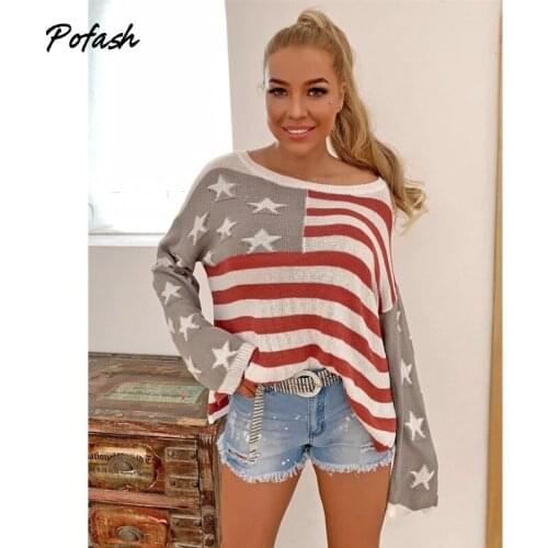 Pofash Geometrical Print Womens Sweater Knitting Long Sleeves O Neck Casual Pullover Spring Autumn Loose Female Woollen Sweater