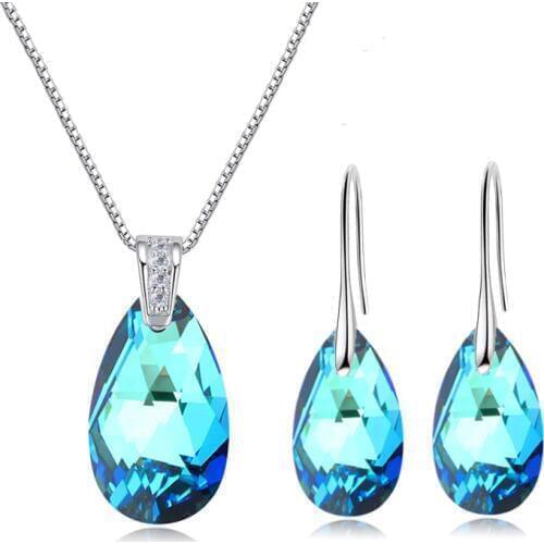 BAFFIN Genuine Crystals From Swarovski Jewelry Sets Pear-Shaped Pendant Necklace Dangle Earrings For Women Wedding Silver Color