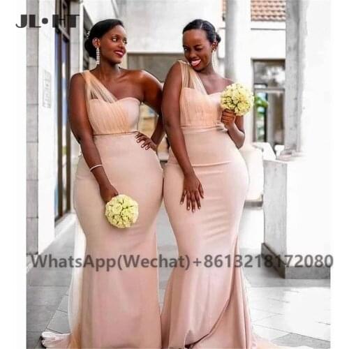 2021 Mermaid One Shoulder Bridesmaid Dresses Long Elastic Satin Black Womens Wedding Party Bridesmaid Gowns for Black Womens
