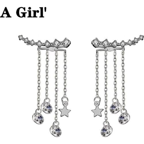 A Girl' 1 Pair Shiny Zircon Star Tassel Earring For Women Light Luxury Ear Studs Temperament Accessories