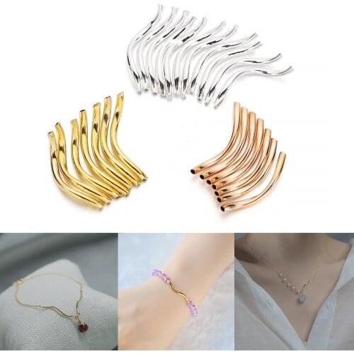 100Pcs/Lot Copper Curved Tube Spacer Beads Crimp End Connectors for DIY Jewelry Bracelet Necklace Making Accessories Supplies