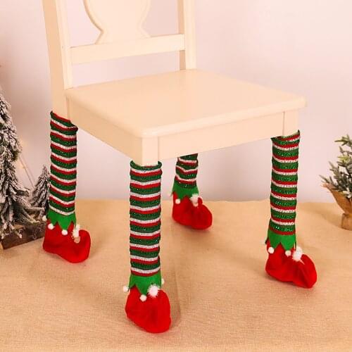 4pcs Christmas Elves Table Chair Socks Furniture Socks Xmas Chair Leg Protect Cover for Restaurant Hotel Furniture Decoration