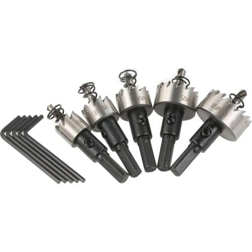 5pcs HSS Hole Saw Hole Opening Drills Expanding Drill Hole Saws & Adaptors with Separate Storage Case and Wrenches