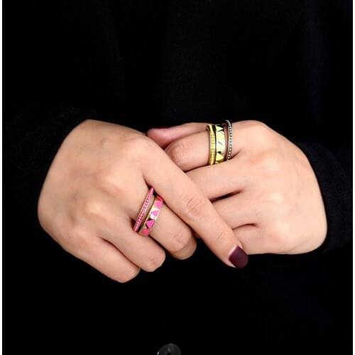 5Pcs/set Bohemian Geometric Rings Sets Pink Yellow Beads Stone Gold Chain Rings for Women Jewelry Accessories