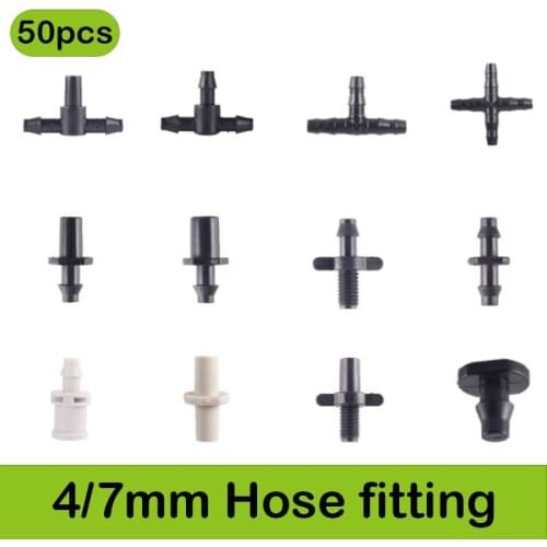 50pcs Garden Irrigation Connectors Barbed Single Double Tee Elbow Drip Arrow Cross Coupling Watering Fitting For 4/7mm Hose