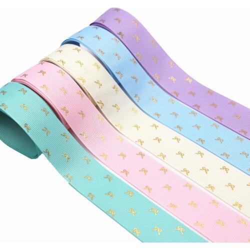 50 Yards Grosgrain Ribbon Gold Bowknot Printed Ribbon 1" 25MM/1.5" 38MM For Hair Bows DIY Crafts Handmade Accessories M19060801