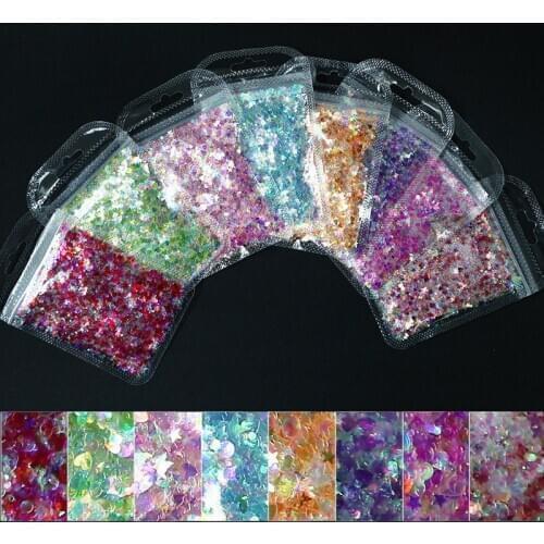 12 Colors 1 Bag Clear Iridescent Moon/ Star Glitter Mix Shape Bright Pink Silver Iridescent Heart Star Moon Confetti Glitter