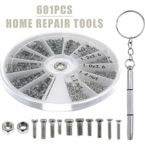 600pcs Assorted 12 Kinds Tornillos Mini Small Screw Nuts For Repairing Phone Watches Eye Glasses M1 to M1.6 with Screwdriver