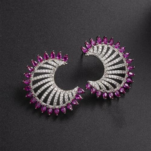 Accking Pink Earrings Cubic Zirconia Round Hoop Earrings Women Fashion Jewelry Cobre CZ Brinco CepbTn