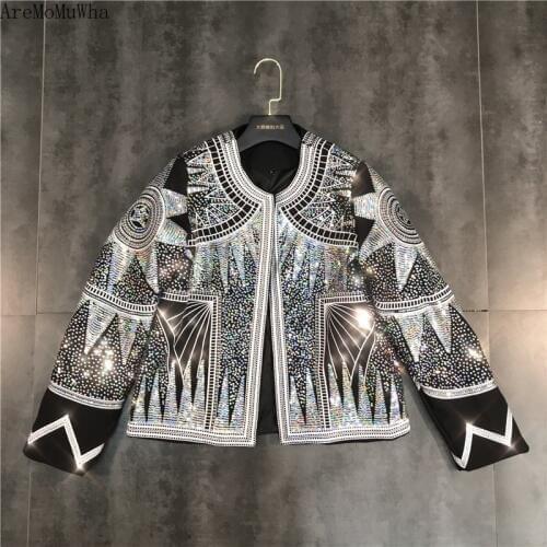 AreMoMuWha 2019 autumn winter new heavy work colorful sequins stars abstract figure embroidered jacket women coats jacketsMH348