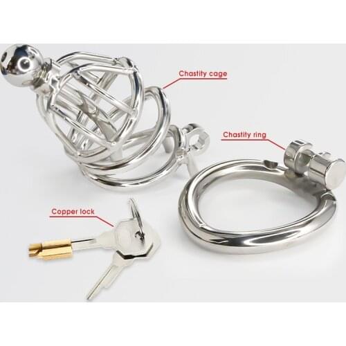 BDSM Stainless Steel Cock Cage with Metal Catheter Chastity Device Belt Cock Prison Cock Cage Extreme Cock Lock Restraint Ring
