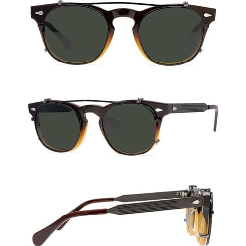 Belight Optical Women Men UV400 Handmade Customized Rivet Vintage Retro Acetate Clip on Sunglasses with Case Oculos Arnel