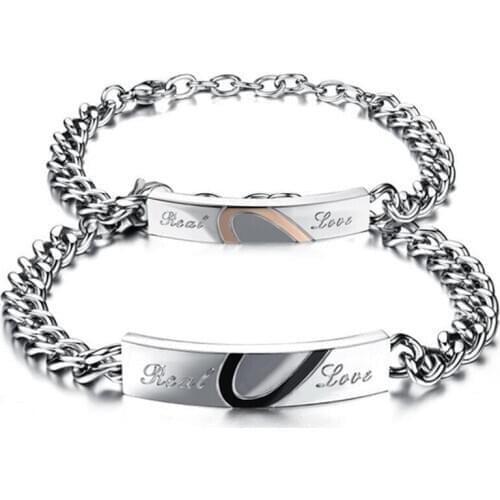 Couple Bracelet Stainless Steel Bracelets Adjustable Chain Bracelet Lovers Jewelry Crystal Heart Bracelet Set Wholesale