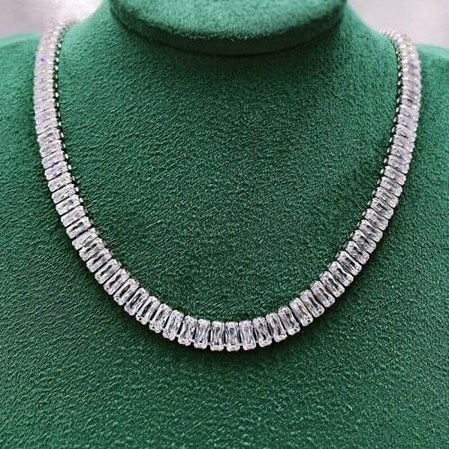 Luxury Full 5A CZ Cubic Zirconia Women Chain Necklace 925 Sterling Silver Jewelry Europe Geometric White Diamond Charm Necklace