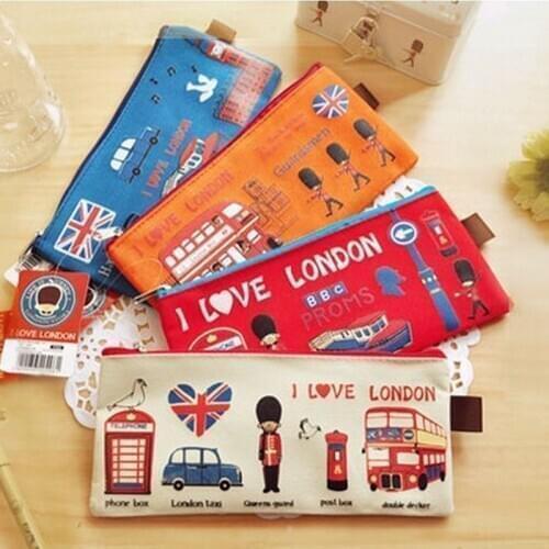 1Pcs Style Canvas Pen Pencil Case Cosmetic Makeup Purse Coin Zipper Bag School Bag Storage Case Office School Supplies