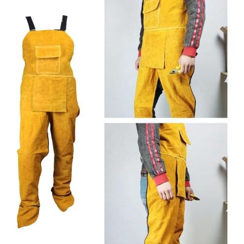 Leather Bib Welding Apron Suit Welding Clothes Heat Flame Resistant Heavy Duty Yellow Apron for Men
