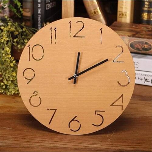 Quartz Round Wooden Digital Large Decorative Wall Clock Modern Design Wall Hanging Kitchen Watch Horloge Mural For Home Decor