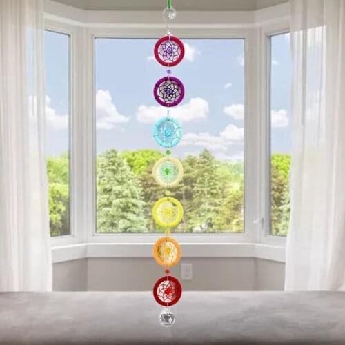 Chakra Dream Catcher with 40mm Crystal Chandelier Ball Prism Suncatcher Handmade