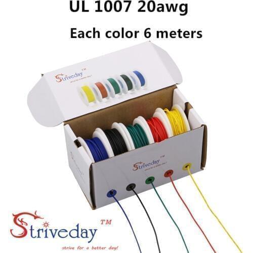 UL 1007 20awg 30m Electrical Wire Cable Line 5 colors Mix Kit box 1 box 2 Airline Copper PCB Wire DIY